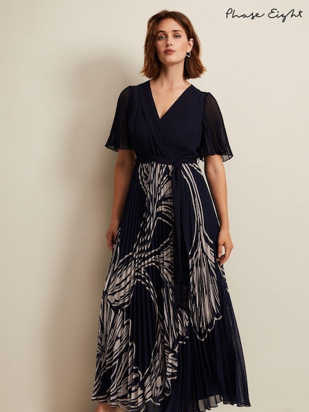 Phase Eight Black Printed Abigail Pleat Midaxi Dress (K82288) | £169
