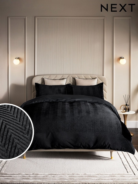Black Madison Quilted Velvet Duvet Cover and Pillowcase Set (K82438) | £38 - £68