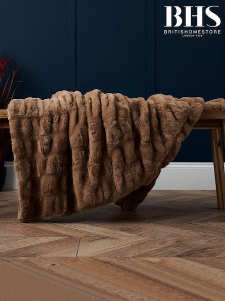 BHS Natural Ruched Faux Fur Throw (K82540) | £70