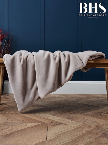 BHS Tan Brown Plain Faux Fur Throw (K82544) | £55