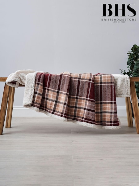 BHS Red Luxury Warm Check with Sherpa Throw (K82547) | £30