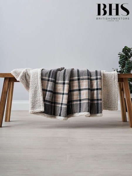 BHS Grey Luxury Warm Check with Sherpa Throw (K82551) | £30