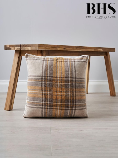 BHS Ochre Yellow Chenille Check with Sherpa Cushion (K82553) | £22