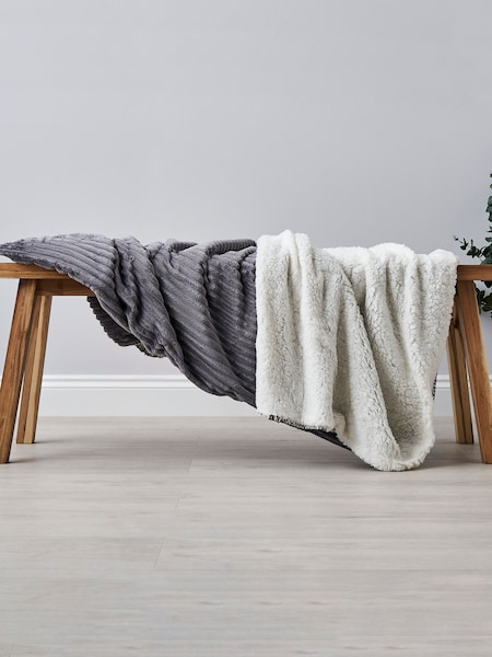 BHS Grey Luxury Ribbon Velvet with Sherpa Throw (K82555) | £22