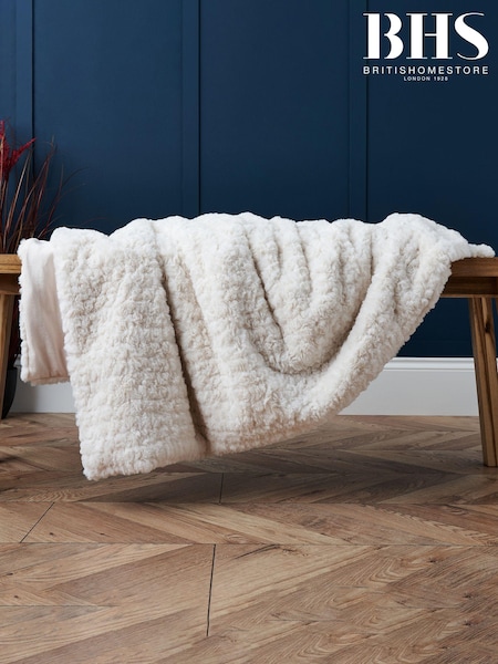 BHS Cream Faux Fur Bouclé Throw (K82559) | £55