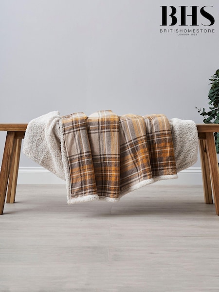 BHS Ochre Yellow Luxury Warm Check with Sherpa Throw (K82566) | £30