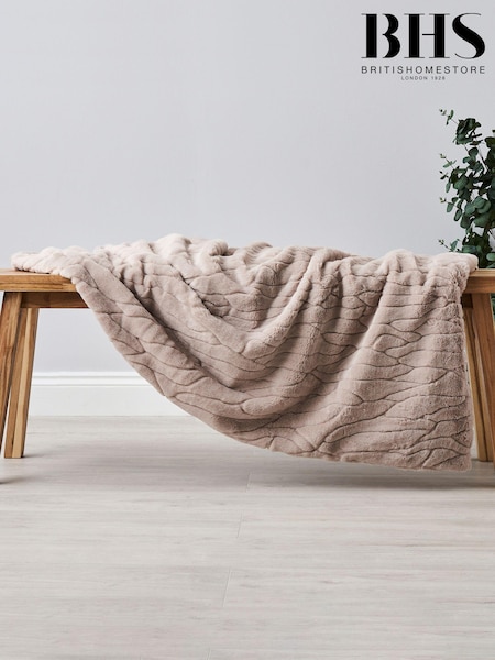 BHS Tan Brown Luxury Embossed Faux Fur Throw (K82569) | £45