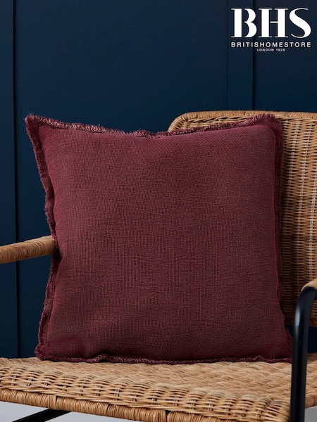 BHS Burgundy Red Cotton Fringe Cushion (K82649) | £18