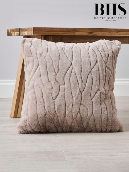 BHS Tan Brown Luxury Embossed Rabbit Faux Fur Cushion (K82654) | £16