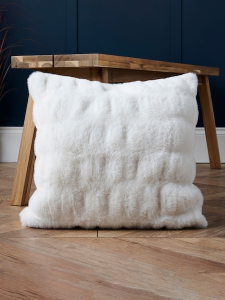 BHS White Ruched Faux Fur Cushion (K82660) | £25