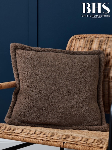 BHS Mushroom Brown Bouclé with Flange Edge Cushion (K82673) | £25