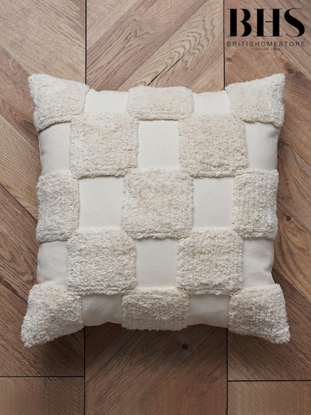 BHS Natural Checkerboard 100% Cotton Cushion (K82684) | £16