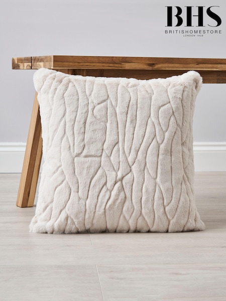 BHS Cream Luxury Embossed Rabbit Faux Fur Cushion (K82685) | £16