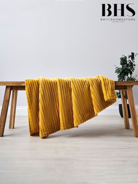 BHS Ochre Yellow Luxury Ribbon Velvet Throw (K82689) | £16