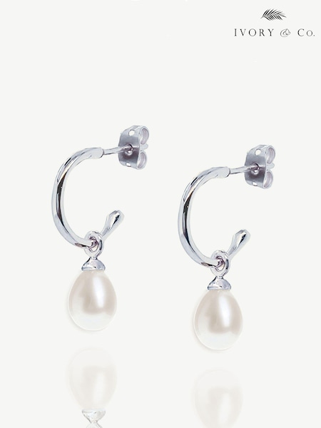 Ivory & Co Silver Harrow Modern Pearl Hoop Earrings (K82743) | £25