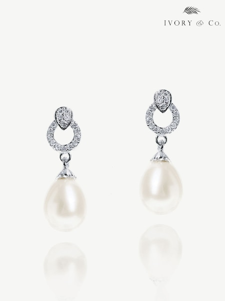 Ivory & Co Silver Stockholm And Pearl Circle Drop Earrings (K82763) | £25