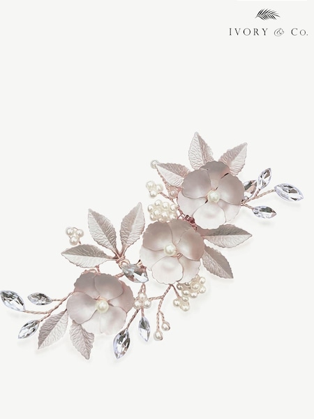 Ivory & Co Rose Gold Gardenia Crystal And Pearl Enamelled Floral Clip (K82821) | £45
