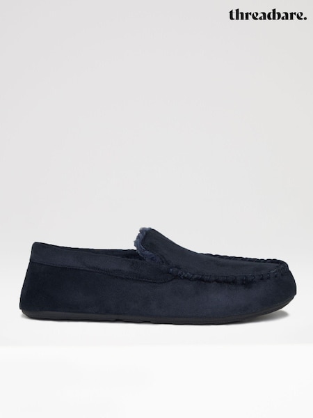 Threadbare Blue Faux Fur Lined Suedette Moccasin Slippers (K83051) | £22