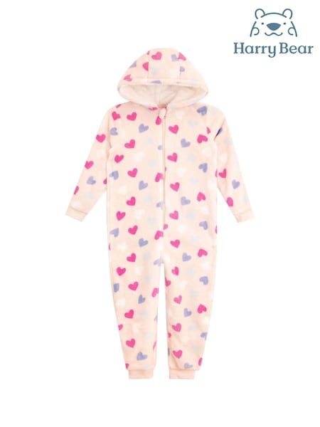 Harry Bear Pink Hearts Fleece All In One (K83063) | £25