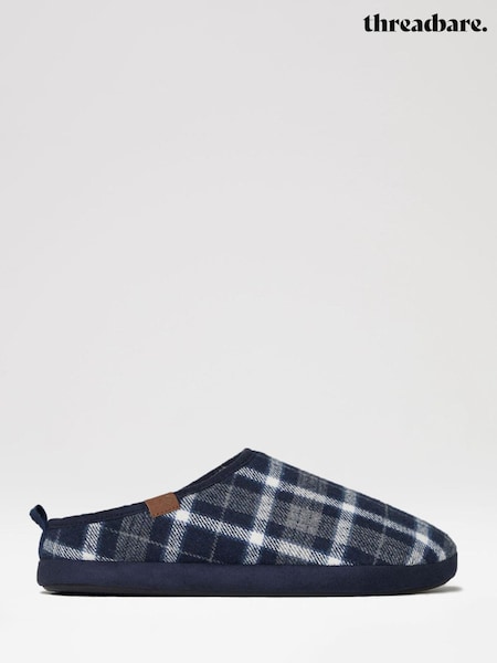 Threadbare Blue Borg Lined Check Mule Slippers (K83072) | £20