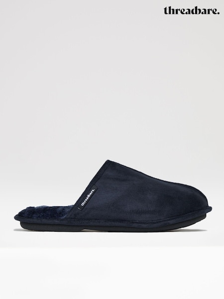 Threadbare Navy Faux Fur Lined Suedette Mule Slippers (K83109) | £22