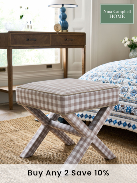 Nina Campbell Natural Bracken Gingham Check Walton Footstool (K83166) | £150