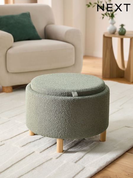 Casual Boucle Sage Green Ashton Storage Stool (K83180) | £155