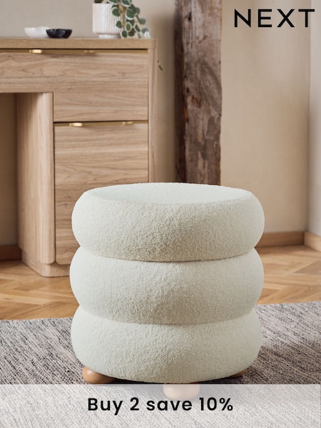 Soft Cosy Boucle Ivory Natural Lottie Storage Stool (K83202) | £120