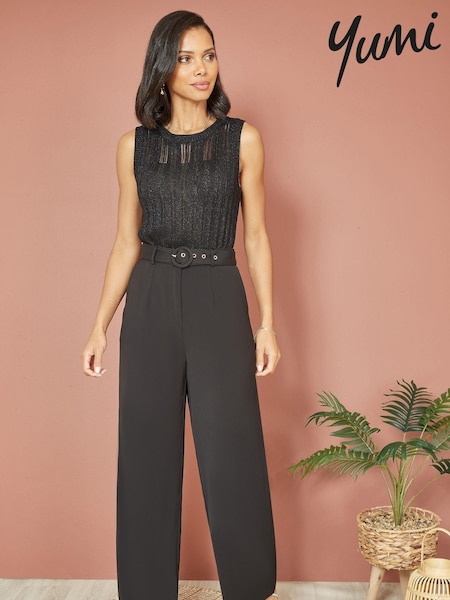 Yumi Black Straight Leg Crepe Trousers With Belt (K83666) | £45