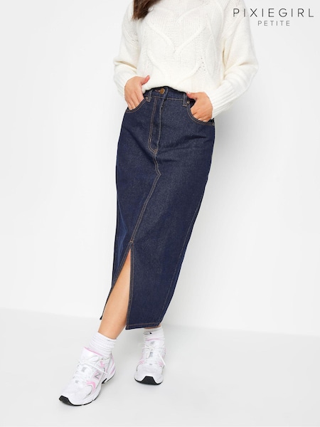PixieGirl Petite Blue Denim 100% Cotton Midi Skirt (K83770) | £34