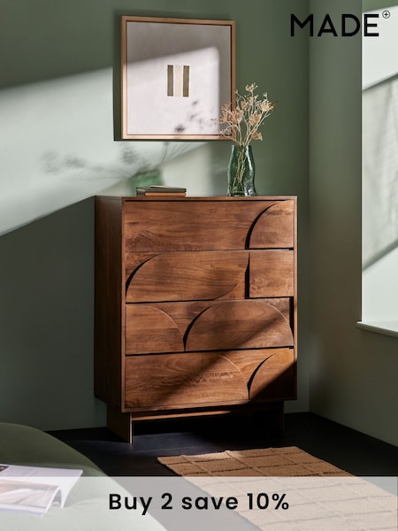 MADE.COM Brown Keala Mango Wood 4 Drawer Chest of Drawers (K83969) | £899