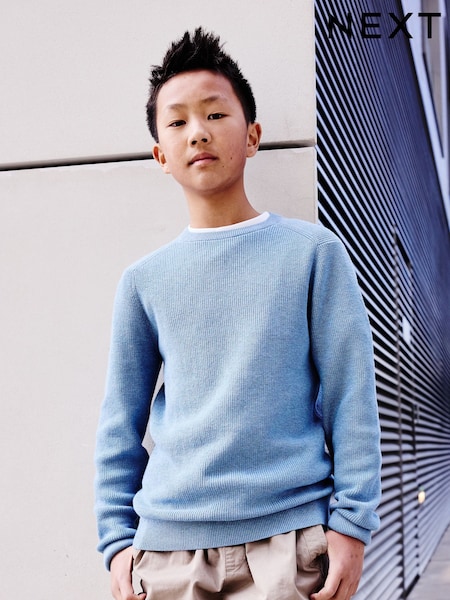 Blue 100% Cotton Crew Neck Knitted Jumper (3-16yrs) (K84093) | £13 - £18