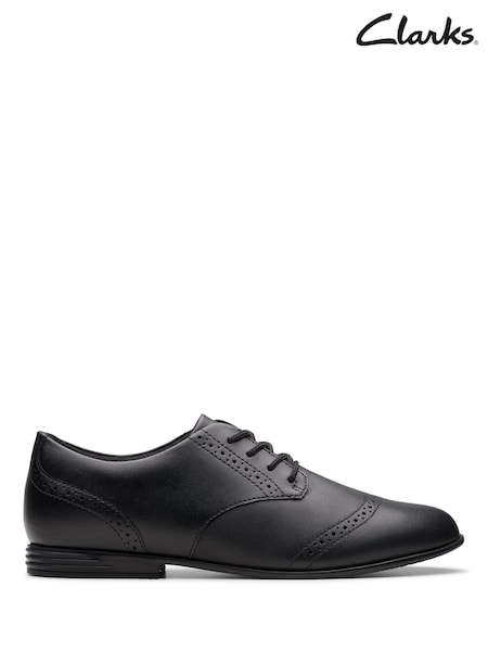 Clarks Black Standard Fit (F) Leather Older Girls Finja Brogues (K84231) | £50 - £52