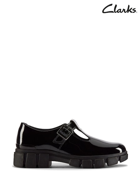 Clarks Black Standard Fit (F) Patent Evyn Bar Shoes (K84232) | £52 - £54