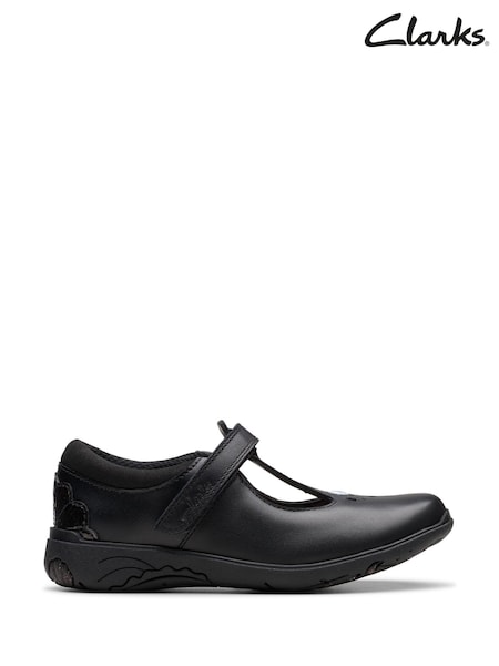 Clarks Black Wide Fit (G) Leather Relda Gem Shoes (K84310) | £46 - £50
