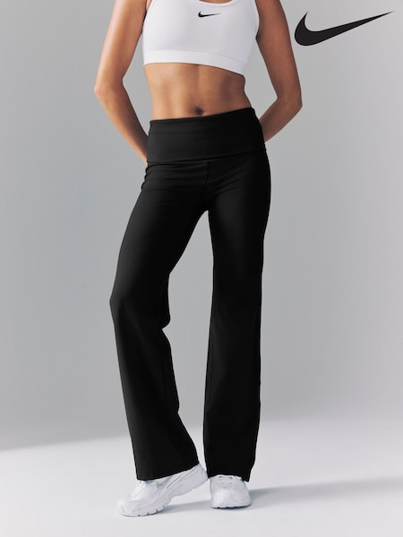 Nike Black One High Waisted Fold Over Flared Leggings (K84523) | £55