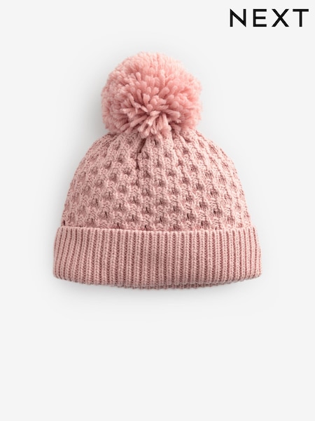 Pink Waffle Knit Baby Pom Hat (0mths-2yrs) (K84759) | £6