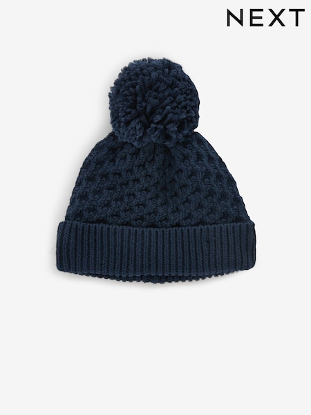Navy Blue Baby Waffle Pom Hat (0mths-2yrs) (K85091) | £6