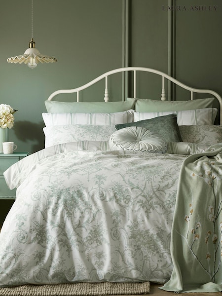 Laura Ashley Set of 2 Sage Tuileries 100% Cotton Pillowcases (K85237) | £22