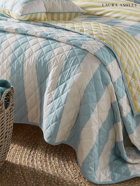 Laura Ashley Seaspray Lille Stripe Quilted 100% Cotton Bedspread (K85245) | £95