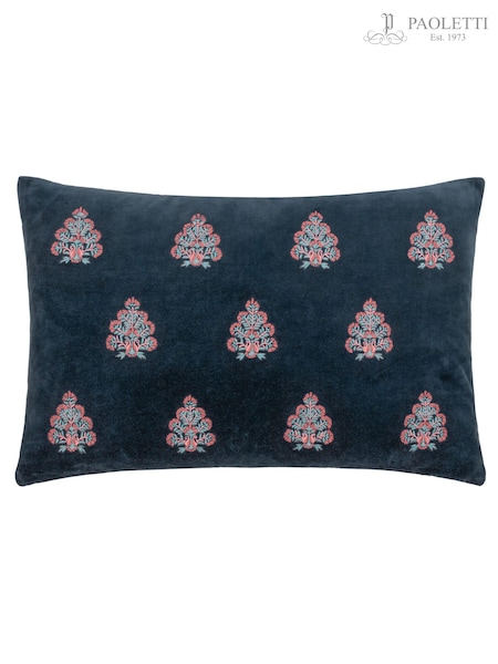 Riva Paoletti Navy Rennes Cotton Velvet Embroidered Cushion (K85333) | £30