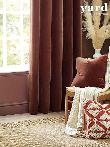 Yard Nutmeg Brown 50 x 50cm Heavy Chenille Velvet Piped Feather Filled Cushion (K85493) | £24