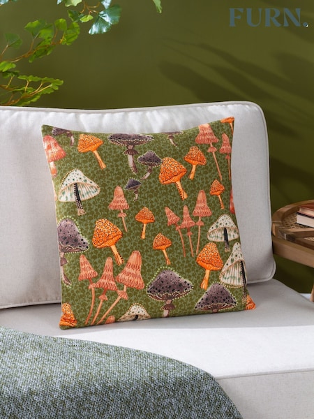 Furn Green 100% Cotton Mushroom Fields Abstract Cushion (K85494) | £22