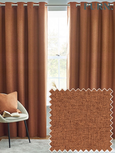 furn. Brick Dawn 100% Blackout Thermal Eyelet Curtains (K85497) | £38 - £110