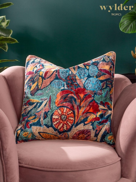 Wylder Multicolour Hebonne Velvet Piped 100% Cotton Cushion (K85558) | £24