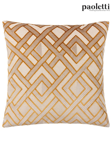 Riva Paoletti Gold 50 x 50cm Henley Geometric Velvet Jacquard Cushion (K85559) | £24