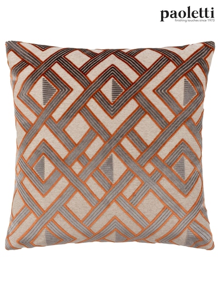 Riva Paoletti Ginger/Grey 50 x 50cm Henley Geometric Velvet Jacquard Cushion (K85560) | £24