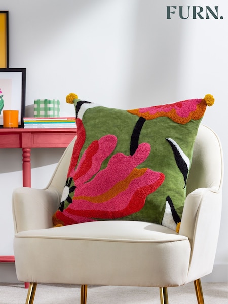 Furn Multicolour Poppy Embroidered 100% Cotton Cushion (K85562) | £30