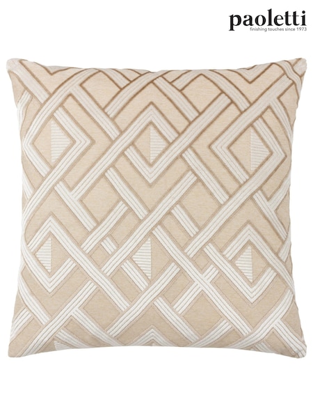 Riva Paoletti Warm Taupe 50 x 50cm Henley Geometric Velvet Jacquard Cushion (K85570) | £24