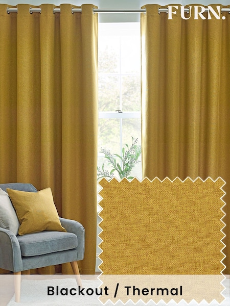 furn. Mustard Dawn 100% Blackout Thermal Eyelet Curtains (K85574) | £44 - £100